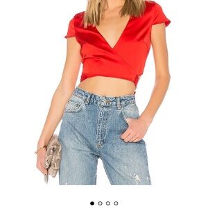 Superdown Vivid Red Satin Crop Top